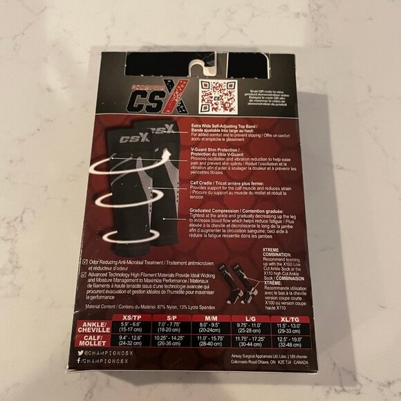 Champion CSX 250 15-20mmHg Performance Compression Calf Sleeves Black Grey L NWT - Picture 3 of 7